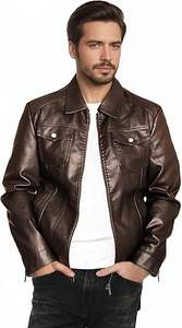 Veste en cuir pour homme en couleur marron Vestes de moto Vintage Faux cuir Outwear Casual Lightweight - Product Image 2