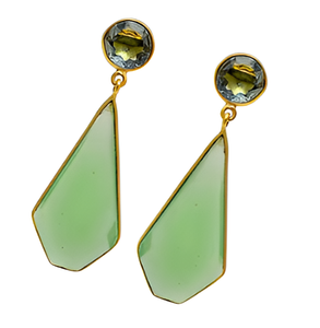 Boucles d'oreilles pendantes en argent sterling 925 plaqué or avec pierre précieuse en topaze bleue et chalcédoine, boucles d'oreilles tendance pour mariage, cadeau. - Product Image 3