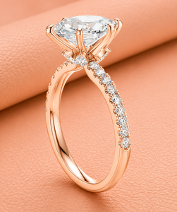 Bague de fiançailles en or rose 14 carats avec diamant de laboratoire taille marquise, sertie de griffes, bande pavée, plaqué rhodium, bijoux de luxe pour mariée - Product Image 3