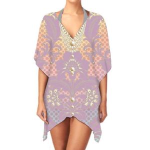 Cómodo y elegante vestido caftán con cuello en V para mujer, tela transpirable, estampado Digital, ropa de playa de una pieza, ropa de verano corta informal Sexy - Product Image 3