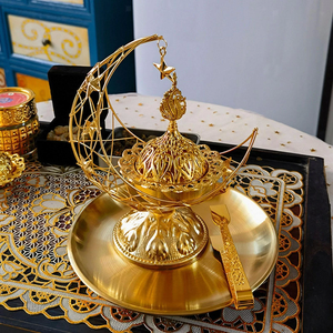 Brûleur d'encens arabe antique Bakhoon avec motif lune, porte-encens pour yoga, spa, décoration intérieure, encens parfumé - Product Image 5