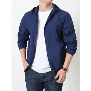Chaqueta cortavientos ajustada informal para hombre, abrigo con cremallera completa de Color sólido con capucha extraíble, cierre de cremallera gruesa para senderismo de montaña - Product Image 1