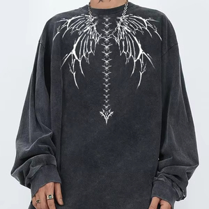 Camiseta de Manga Larga Extra Grande para Hombre, Estilo Esqueleto, Lavada a la Piedra, de Alta Calidad, OEM - Product Image 2