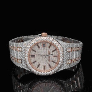 Elegante Reloj Deportivo Analógico para Hombre de 41 mm, con Diamantes Moissanite VVS, Acero Inoxidable, Diseño Personalizado con Madera, Estilo Hip Hop - Product Image 1