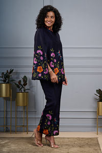 Soie Liena coton femmes à manches longues ensemble de coordination à la main imprimé fleuri ensemble de coordination Sexy robe de soirée confortable pour l'été - Product Image 2