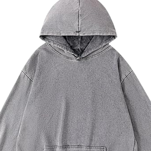 Light <b>Grey</b> Acid Washed Hoodie Oversized Pullover Vintage Texture Soft <b>Fleece</b> Streetwear Sweatshirt Winter Wear For <b>Men</b> Women - Product Image 4