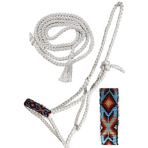 Premium Nylon Western Saddle Horse Halter with <b>Braided</b> Rope Noseband Colorful <b>Beads</b> Customized Color Handmade in India - Product Image 2