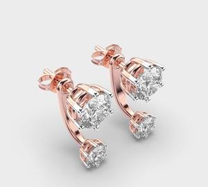 Pendientes de tuerca tipo ear climber con doble diamante redondo cultivado en laboratorio, oro blanco/rosa/amarillo de 18K, certificado IGI, regalo para aniversario/fiesta - Product Image 4