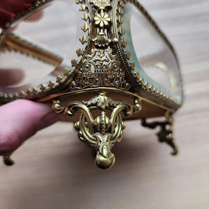 Metal Brass Embossed Design Custom Size Clear Glass Brass Antique Beveled <b>Box</b> In Jewelry <b>Keepsake</b> Accessories Storage Unique <b>Box</b> - Product Image 4