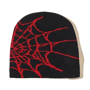 Wholesale 2025 Unisex All-Over Spider Web Print <b>Winter</b> Beanie <b>Hat</b> Custom Logo Acrylic Knitted Cuffed Cap 100% Cotton - Product Image 5