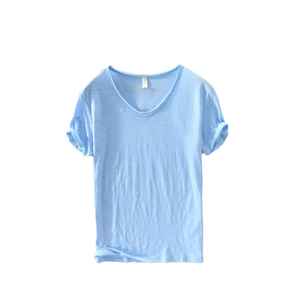 100% Cotton <b>V</b>-<b>Neck</b> <b>T</b>-<b>Shirt</b> for <b>Men</b> OEM Custom Plus Size Casual Short Sleeve Jersey Breathable Embroidered Solid Pattern Knitted - Product Image 2