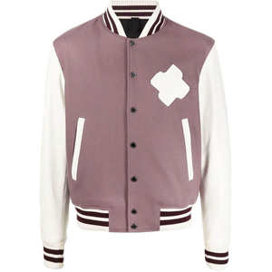 Hombres al por mayor Varsity Letterman chaqueta mezcla de lana cuerpo cuero mangas rayas acanalado Trim Stand botón a presión estilo Bombardero - Product Image 1