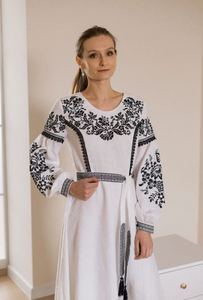 Robe col rond Boho, robe portefeuille ukrainienne à manches longues vintage avec broderie lourde, meilleur prix, robe ukrainienne - Product Image 4