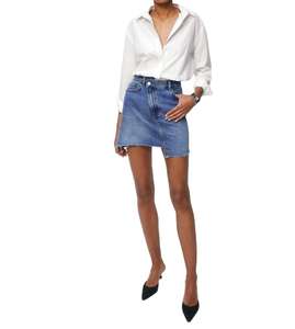 Fashionable Custom Girls Loose Fit Asymmetric Denim <b>Knee</b>-<b>Length</b> <b>Skirt</b> Street Wear Casual A-Line Autumn Belt Diamonds - Product Image 1