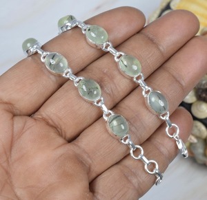 ธรรมชาติสีเขียว Prehnite 925 เงินสเตอร์ลิงอัญมณีปรับสร้อยข้อมือทําด้วยมือมิถุนายน Birthstone ของขวัญสําหรับสร้อยข้อมือหิน 10 - Product Image 4
