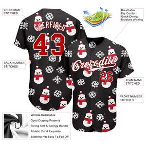 Top Trending estilo personalizado negro rojo-blanco Navidad 3D auténtico béisbol Jersey para Unisex - Product Image 3
