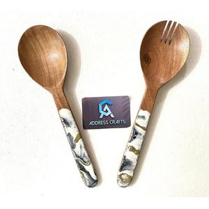 Custom Engraved Logo Dessert <b>Salad</b> <b>Servers</b> With Resin Handle Mixing Kitchen Cooking Utensils Acacia Wood <b>Salad</b> Tools Tableware - Product Image 2