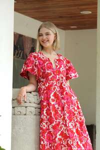 Robe en coton imprimé bloc floral robe d'été Boho pour femmes tenue de vacances de plage décontractée à la main Style bohème - Product Image 2