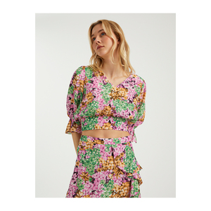 เสื้อถักลายดอกไม้ผ้าวิสโคสสำหรับผู้หญิง ดีไซน์จับจีบ - Product Image 4