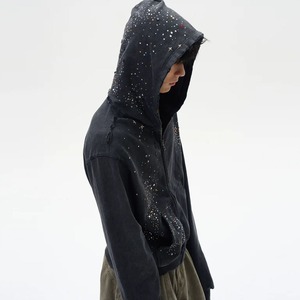 Men Oversized Hooded Sweatshirt <b>Rhinestone</b> Dot Print Casual Autumn Zip Up Fleece <b>Jacket</b> <b>Rhinestone</b> zipper Hoodie - Product Image 5