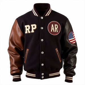 แจ็คเก็ตบอมเบอร์สไตล์วาร์ซิตี้ แขนหนัง ผลิตจากโรงงานโดยตรง รับผลิตตามแบบ OEM สไตล์เรโทร สำหรับนักเรียน/นักศึกษา กันน้ำ กันลม เหมาะสำหรับขี่มอเตอร์ไซค์ - Product Image 2