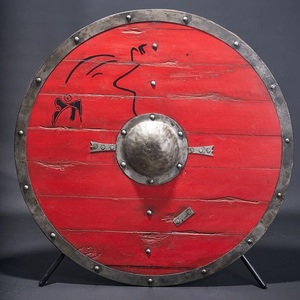 Escudo Vikingo Redondo Auténtico CH Hecho a Mano por Calvin Handicraft, Escudo Rojo - Producto de Seguridad - Product Image 1