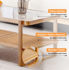 Lineage Corporation Neili Design moderne Table basse à tambour en bois massif panier de rangement en tissu de haute qualité meubles de salon - Product Image 6