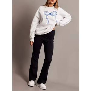 Sudadera transpirable de moda de invierno con diseño de lazo 100% tela de lana de algodón para mujer - Product Image 3