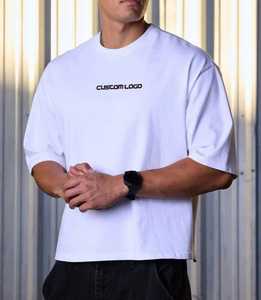 Haute qualité recadrée longueur Boxy Fit Tee hommes T-Shirt surdimensionné Logo personnalisé écran blanc 100 coton 260 GSM goutte épaule T-Shirt - Product Image 2