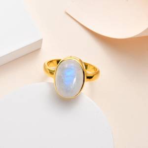 Oval Rainbow Moonstone <b>Ring</b> Gold 14x10mm Gemstone <b>Ring</b> For Women June Birthstone Jewelry Moonstone Statement - Product Image 4