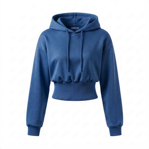 Wholesale Ladies Oversized Cropped Hoodies Wide Elastic Waistband Baggy Sleeve Blank Plain Cotton Fleece Gym Custom Made Hoodies - Product Image 4