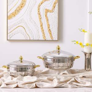 Luxury Gold Plated Stainless <b>Steel</b> Hot <b>Pot</b> Handles Insulated Non-Stick Durable Food Warmer Casserole Premium Table Serving <b>Pot</b> - Product Image 5