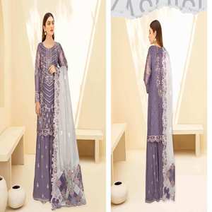 Ramsha ชุดเสื้อผ้าชีฟอง3ชิ้นหรูหรา, ชุดเสื้อผ้าสำหรับงานแต่งงานซาลาซาริคาเมซ - Product Image 2