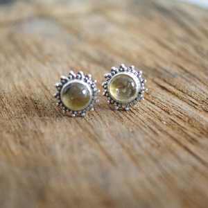 Pendientes redondos de Plata de Ley 925 con diseño de sol bohemio para mujer, pendientes de piedras preciosas - Product Image 2