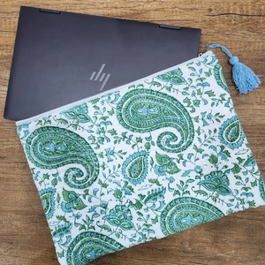 Sac en coton vert pour ordinateur portable 15 pouces Vintage moderne Durable bloc imprimé matelassé affaires Simple étanche main bureau quotidien - Product Image 3