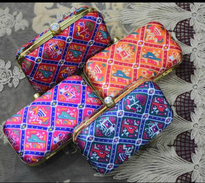Kumkum Fashions Handmade Patola Silk Printed Metal Evening Clutch <b>Bag</b> Women Wedding Party Favour Gift Magnetic <b>Clip</b> 48-inch - Product Image 2