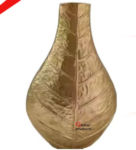 Vase à fleur fini doré en métal en forme de feuille dernier look pour hôtel restaurant et bureau - Product Image 1