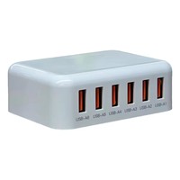Chargeur GaN 30W à 6 ports, station de charge de bureau multi-USB avec câble d'alimentation de 1,5 m, chargeur rapide pour téléphone portable et petits appareils