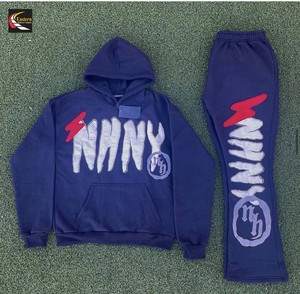 ชุดกีฬา2ชิ้นสำหรับผู้ชายชุดล้างกรดพลอยเทียมกางเกงลุกเป็นไฟมีซิปสามารถเลือกล้างได้ตามต้องการ - Product Image 4