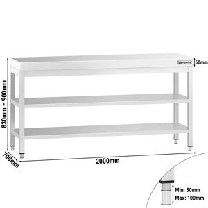 Commercial <b>Stainless</b> <b>Steel</b> Centre <b>Table</b> PREMIUM - 2000x700mm - with Undershelf - with 2 Undershelves - Product Image 2