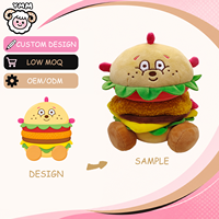 Mascotte de restaurant Hamburger, jouet en peluche super doux en coton PP, personnage alimentaire personnalisé, poupée en peluche avec visage brodé et estampage doré