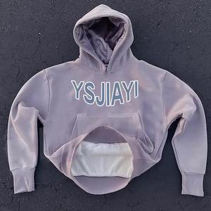 Venta al por mayor personalizado logotipo bordado Streetwear peso pesado sudadera hombres seda satén forrado sudaderas con capucha - Product Image 4