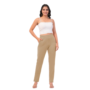 Pantalones rectos beige para mujer, informales, de color sólido, de cintura alta, cómodos, para oficina, universidad, fiesta, ropa elegante - Product Image 1