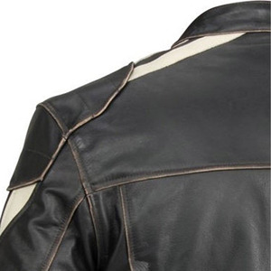 Chaqueta de cuero negro Racer desgastada para hombre, chaqueta de cuero genuino estilo motorista para hombre, chaqueta de cuero transpirable a prueba de viento para motocicleta Vintage - Product Image 4