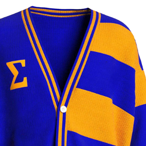 | Sigma | | Gamma || Rho | เสื้อคาร์ดิแกนผ้าอะคริลิคคอวีสำหรับผู้หญิงเสื้อคลุมคอวีกระดุมโลโก้สีเหลืองรอยัลบลูปักลาย - Product Image 6