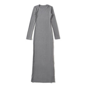 Robe longue en tricot côtelé extensible pour femme, col rond, sexy, moulante, élastique, basique, décontractée, longueur maxi, matière laine - Product Image 6
