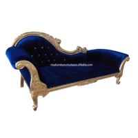 Sillón Chaise Longue de Lujo en Terciopelo Azul Francés, Estilo Antiguo, para Bodas, Sofá Europeo de Madera Maciza, Muebles para Sala de Estar, Indonesia