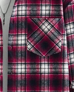 Chemise en flanelle à carreaux pour homme, sur mesure, bordeaux et blanc, boutonnée, manches longues, décontractée, hiver, avec poche poitrine - Product Image 5
