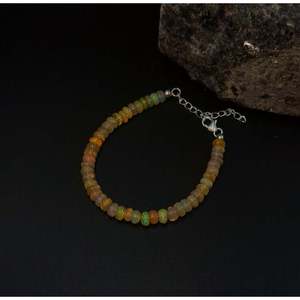 Ethiopian <b>Opal</b> Beaded <b>Bracelet</b> Gold Plating for Wedding Anniversary Party Gift Featuring Number Shape Pearl Diamond Main Stones - Product Image 3