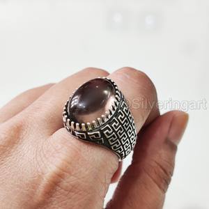 Anillo de Plata de Ley 925 para Hombre al por Mayor, con Cuarzo Ahumado Natural, Gema de Nacimiento de Abril, Todas las Tallas, Joyería Pesada para Boda - Product Image 1